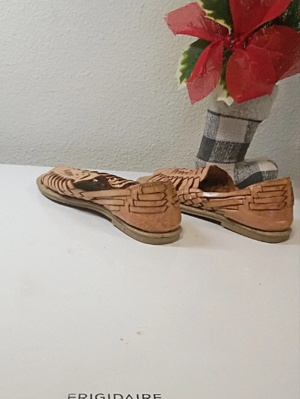 Woven Leather Open-Toe Sandals in Light Brown